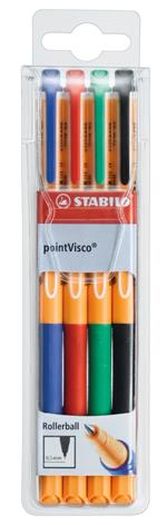 Penna Roller a inchiostro Gel - STABILO pointVisco - Astuccio da 4 - Colori assortiti