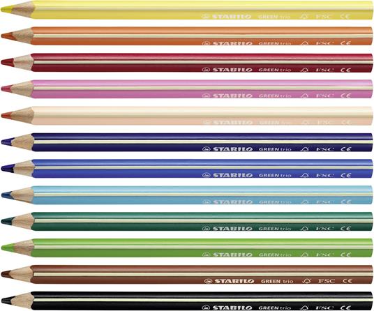 Matita colorata triangolare Ecosostenibile - STABILO GREENtrio - Astuccio da 12 - Colori assortiti - 2