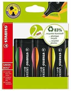 Cartoleria Evidenziatore Ecosostenibile - STABILO GREEN BOSS - 83% Plastica Riciclata - Astuccio da 4 - Colori assortiti STABILO