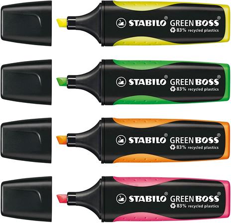 Evidenziatore Ecosostenibile - STABILO GREEN BOSS - 83% Plastica Riciclata - Desk Set da 4 - Colori assortiti - 2