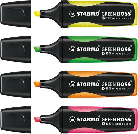 Evidenziatore Ecosostenibile - STABILO GREEN BOSS - 83% Plastica Riciclata - Desk Set da 4 - Colori assortiti - 2