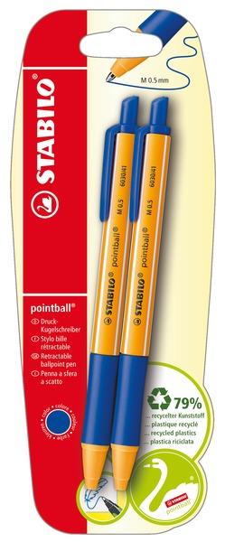 Penna a sfera Ecosostenibile - STABILO pointball - CO2 neutral - Pack da 2 - Blu - 2