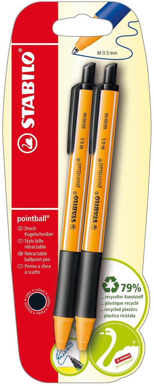 Penna a sfera Ecosostenibile - STABILO pointball - CO2 neutral - Pack da 2 - Nero - 2