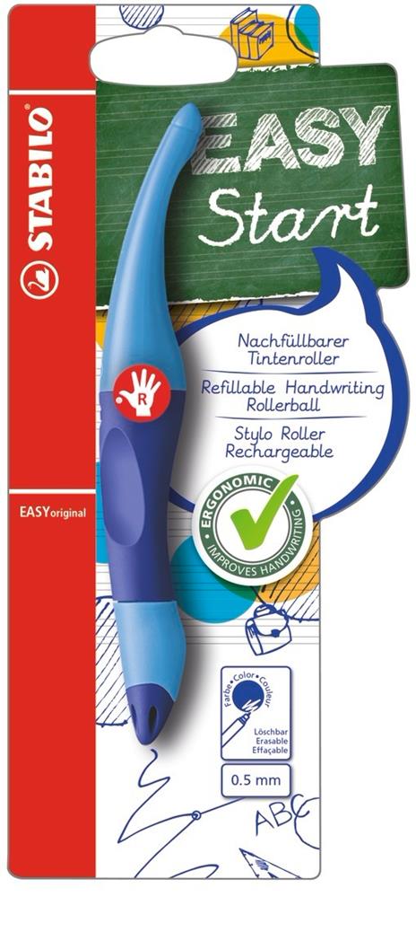 Penna Roller Ergonomica - STABILO EASYoriginal per Destrimani in Blu/Azzurro - Cartuccia Blu inclusa - 2