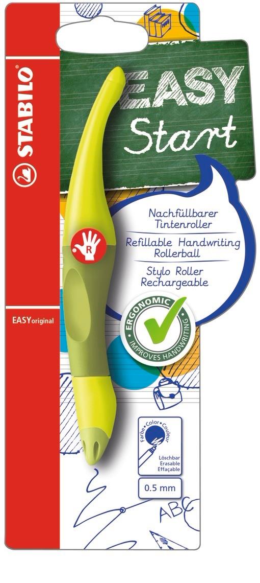 Penna Roller Ergonomica - STABILO EASYoriginal per Destrimani in Verde/Lime - Cartuccia Blu inclusa