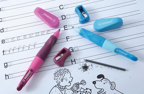 Matita a scatto Ergonomica - STABILO EASYergo 3.15 in Rosa/Lilla per Destrimani - con mina 3.15 mm gradazione HB e temperino - 9
