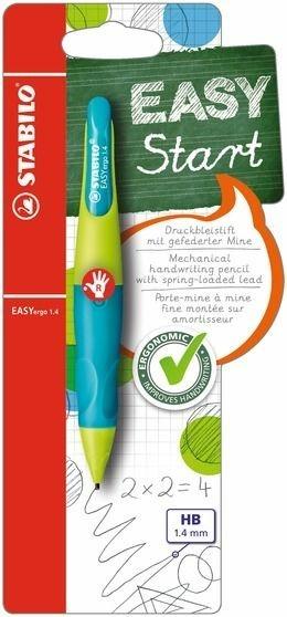 Matita a scatto Ergonomica - STABILO EASYergo 1.4 in Lime/Azzurro per Destrimani - con 3 mine 1.4 mm gradazione HB