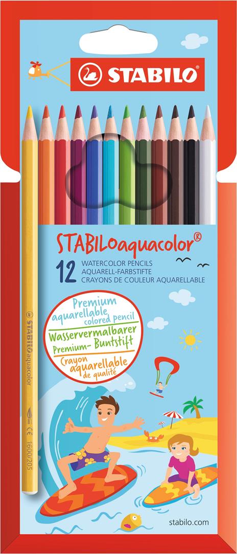 Matita colorata acquarellabile - STABILOaquacolor - Astuccio in cartone da 12 - Colori assortiti