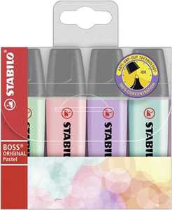 Cartoleria Evidenziatore - STABILO BOSS ORIGINAL Pastel - Astuccio da 4 - Colori assortiti STABILO