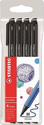 Stabilo pointmax Tasca di 4 stylos feutres punta media in nylon nero, 4 Pezzi