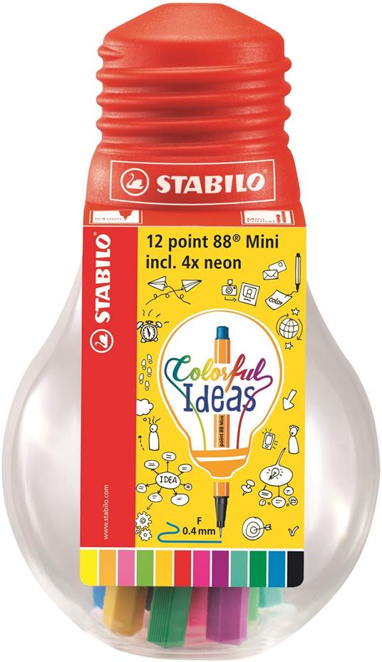 Fineliner - STABILO point 88 Mini Colorful Ideas - Lampadina con 12 point 88 Mini - Colori assortiti