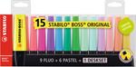 Evidenziatore - STABILO BOSS ORIGINAL Desk-Set - 15 Colori assortiti 9 Neon + 6 Pastel