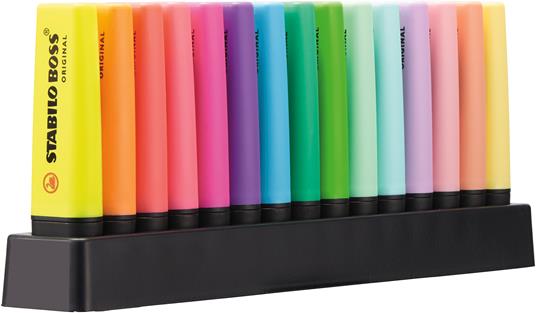 Evidenziatore - STABILO BOSS ORIGINAL Desk-Set - 15 Colori assortiti 9 Neon  + 6 Pastel