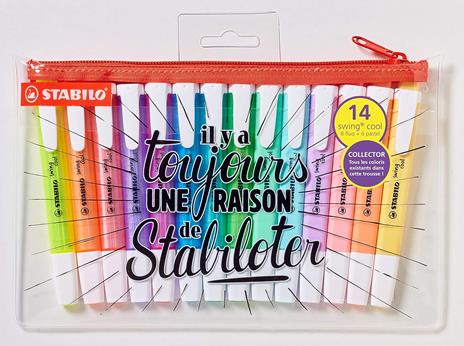 Evidenziatore - STABILO swing cool - Trousse con 14 Evidenziatori: 8 Fluo + 6 Pastel - Edizione Limitata