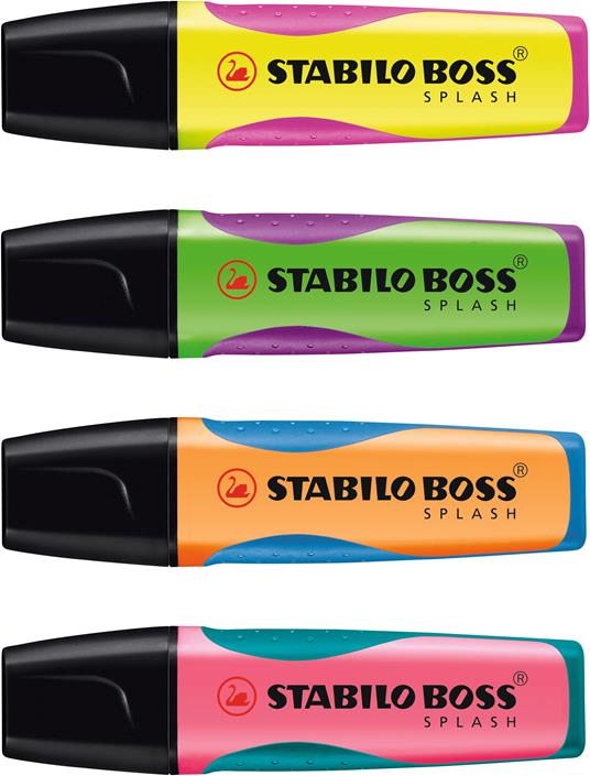 Evidenziatore - STABILO BOSS SPLASH - Astuccio da 4 - Arancione, Verde, Giallo, Rosa - 2