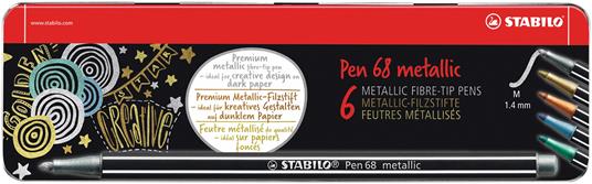 Pennarello Premium Metallizzato - STABILO Pen 68 metallic - Scatola in Metallo da 6 - con 5 colori assoriti
