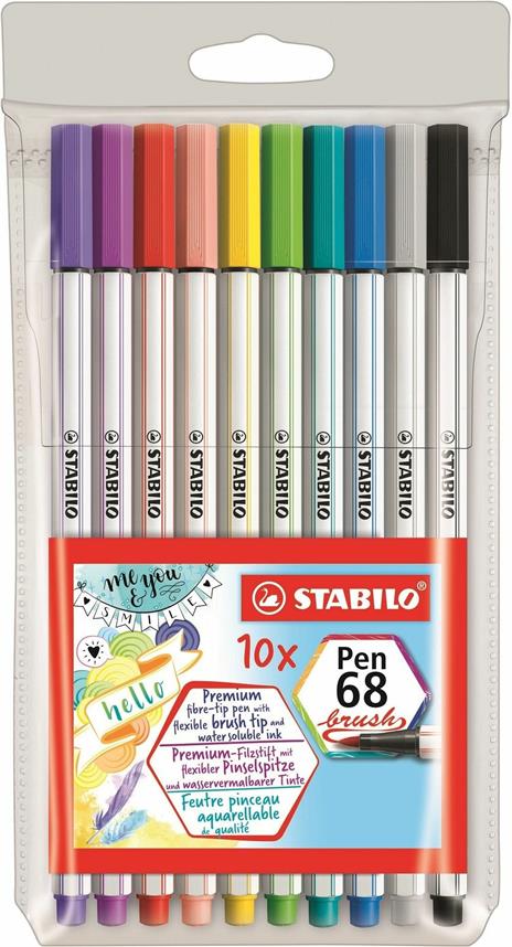 Pennarello Premium con punta a pennello - STABILO Pen 68 brush - Astuccio da 10 - con 10 colori assortiti