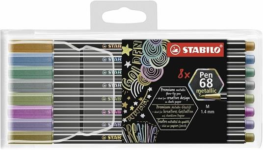 Pennarello Premium Metallizzato - STABILO Pen 68 metallic - Astuccio da 8 - con 8 colori assortiti