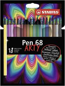 Cartoleria Pennarello Premium - STABILO Pen 68 - ARTY - Astuccio da 18 con appendino - 18 colori assortiti STABILO