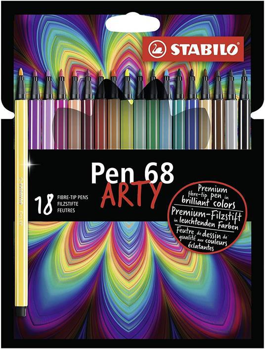 Pennarello Premium - STABILO Pen 68 - ARTY - Astuccio da 18 con appendino -  18 colori assortiti - STABILO - Cartoleria e scuola