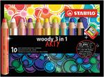 Matita colorata Multi-Funzione - STABILO woody 3 in 1 - ARTY - Astuccio da 10 - con Temperino - Colori assortiti