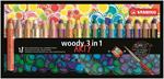 Matita colorata Multi-Funzione, STABILO woody 3 in 1, ARTY, Astuccio da 18, con Temperino e Pennello, Colori assortiti