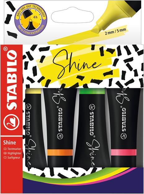 Evidenziatore  STABILO Shine - Astuccio da 4 - Giallo/Arancione/Verde/Rosa