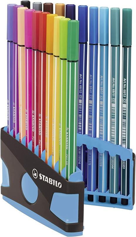 Pennarello Premium - STABILO Pen 68 Colorparade - Astuccio Desk-Set da 20 antracite/azzurro - 20 colori assortiti - 2
