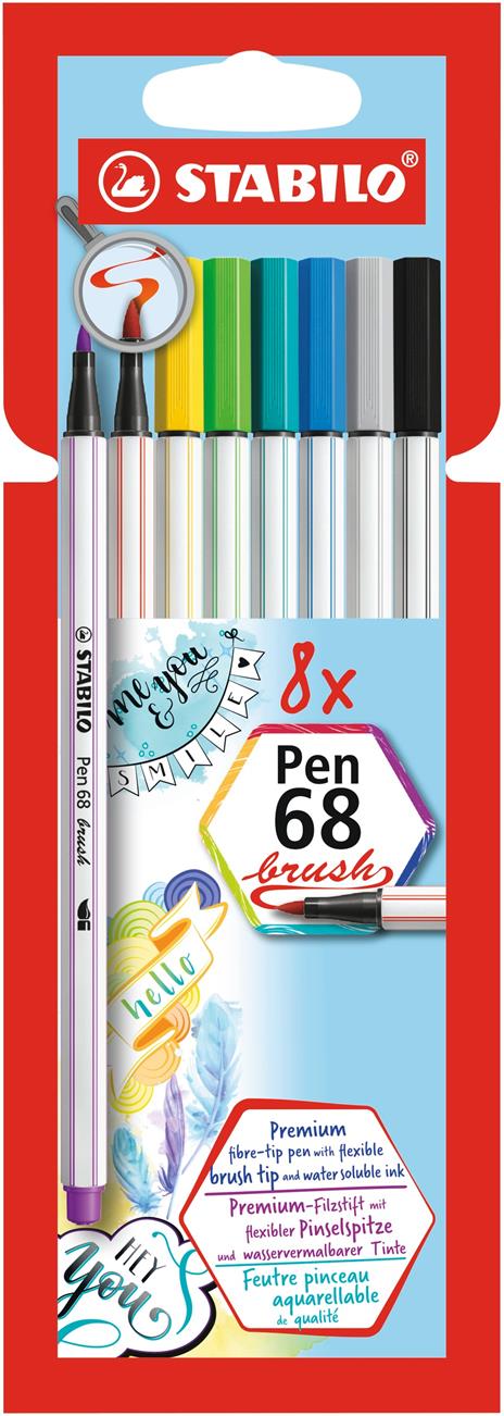 Pennarello Premium con punta a pennello - STABILO Pen 68 brush - Astuccio da 8 - con 8 colori assortiti