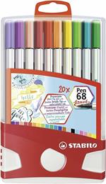 Pennarello Premium con punta a pennello STABILO Pen 68 brush Colorparade Astuccio Desk-Set da 20 con 19 colori assortiti