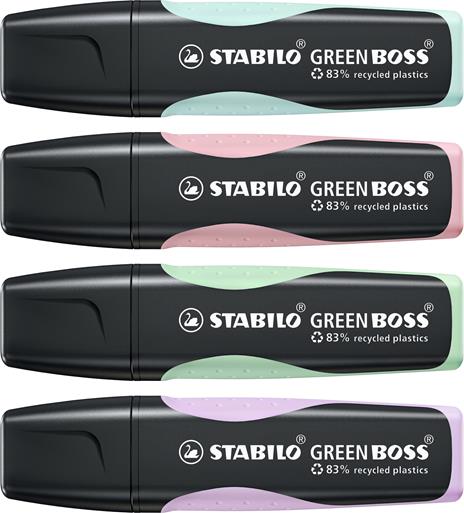 Evidenziatore Ecosostenibile - STABILO GREEN BOSS Pastel - Astuccio da 4 - Glicine/Rosa antico/Verde menta/Carta da Zucchero - 2
