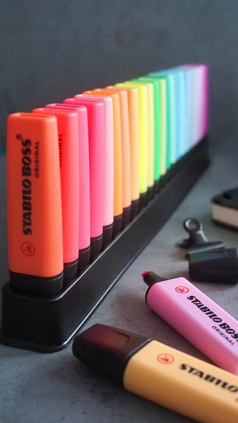 Evidenziatore - STABILO BOSS ORIGINAL Desk-Set 50 Years Edition - 23 Colori assortiti 9 Neon + 14 Pastel - 9