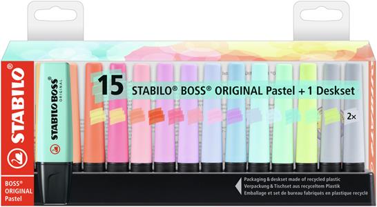 Cartoleria Evidenziatore - STABILO BOSS ORIGINAL Pastel Desk-Set - 15 Evidenziatori in 14 colori assortiti Stabilo