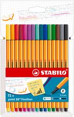 Fineliner - STABILO point 88 - Astuccio da 15 - Colori assortiti