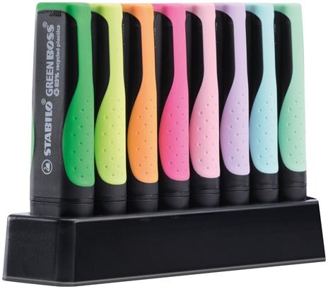 Evidenziatore Ecosostenibile - STABILO GREEN BOSS Pastel Desk-Set - 8 Colori assortiti 4 Neon + 4 Pastel - 2