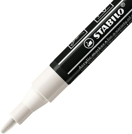 Marker acrilico - STABILO FREE Acrylic - T100 Punta rotonda 1-2mm - Confezione da 5 - Bianco - 2