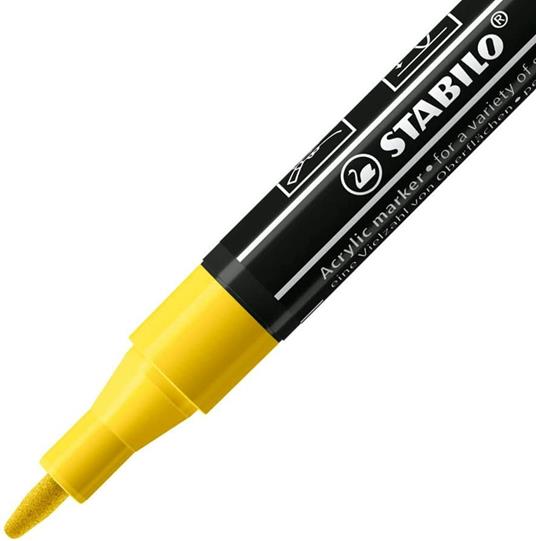 Marker acrilico - STABILO FREE Acrylic - T100 Punta rotonda 1-2mm - Confezione da 5 - Giallo - 2