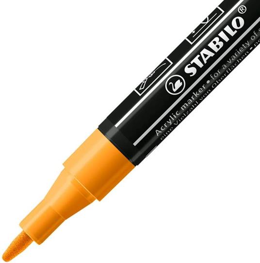 Marker acrilico - STABILO FREE Acrylic - T100 Punta rotonda 1-2mm - Confezione da 5 - Arancione - 2