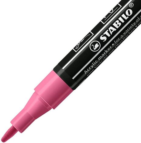 Marker acrilico - STABILO FREE Acrylic - T100 Punta rotonda 1-2mm - Confezione da 5 - Rosa - 2