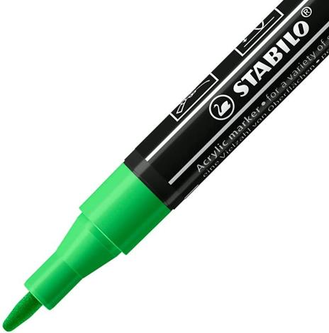 Marker acrilico - STABILO FREE Acrylic - T100 Punta rotonda 1-2mm - Confezione da 5 - Verde Foglia - 2