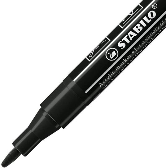 Marker acrilico - STABILO FREE Acrylic - T100 Punta rotonda 1-2mm - Confezione da 5 - Nero - 2