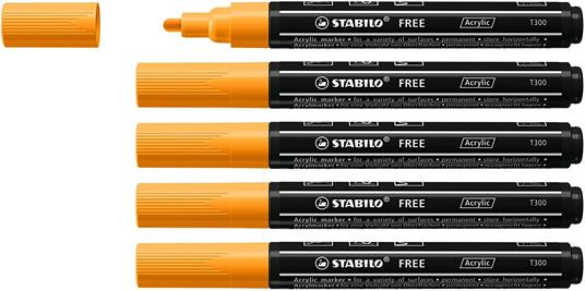 Marker acrilico - STABILO FREE Acrylic - T300 Punta rotonda 2-3mm - Confezione da 5 - Arancione