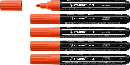 Marker acrilico - STABILO FREE Acrylic - T300 Punta rotonda 2-3mm - Confezione da 5 - Rosso