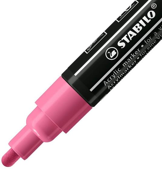 Marker acrilico - STABILO FREE Acrylic - T300 Punta rotonda 2-3mm - Confezione da 5 - Rosa - 2