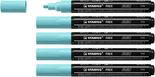 Marker acrilico - STABILO FREE Acrylic - T300 Punta rotonda 2-3mm - Confezione da 5 - Azzurro Ghiaccio