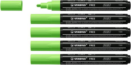 Marker acrilico - STABILO FREE Acrylic - T300 Punta rotonda 2-3mm - Confezione da 5 - Verde chiaro