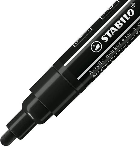 Marker acrilico - STABILO FREE Acrylic - T300 Punta rotonda 2-3mm - Confezione da 5 - Nero - 2
