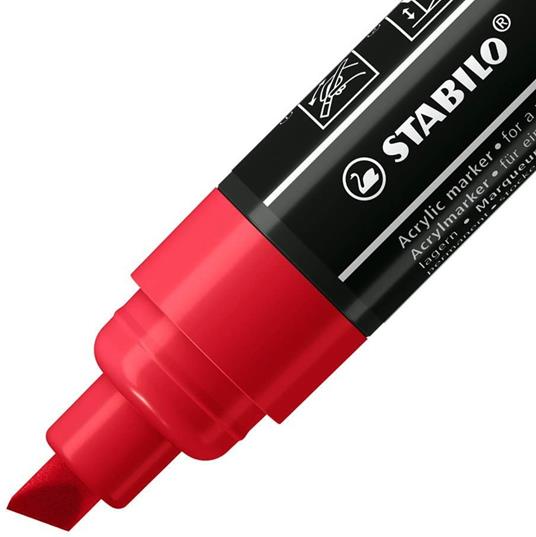 Marker acrilico - STABILO FREE Acrylic - T800C Punta a scalpello 4-10mm - Confezione da 5 - Carminio - 2