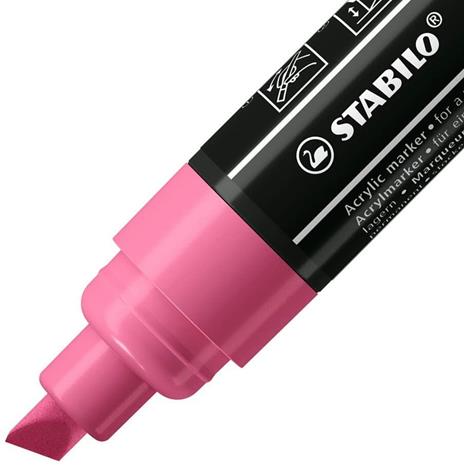 Marker acrilico - STABILO FREE Acrylic - T800C Punta a scalpello 4-10mm - Confezione da 5 - Rosa - 2