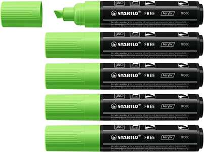 Cartoleria Marker acrilico - STABILO FREE Acrylic - T800C Punta a scalpello 4-10mm - Confezione da 5 - Verde chiaro STABILO